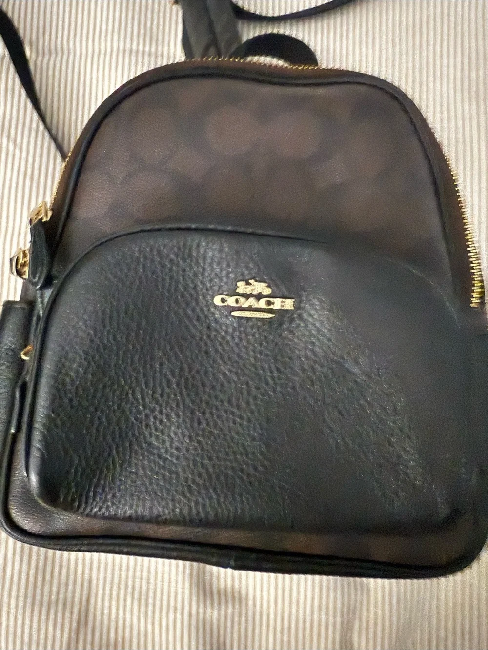 Coach Mini Backpack in Brown Signature and Black Leather